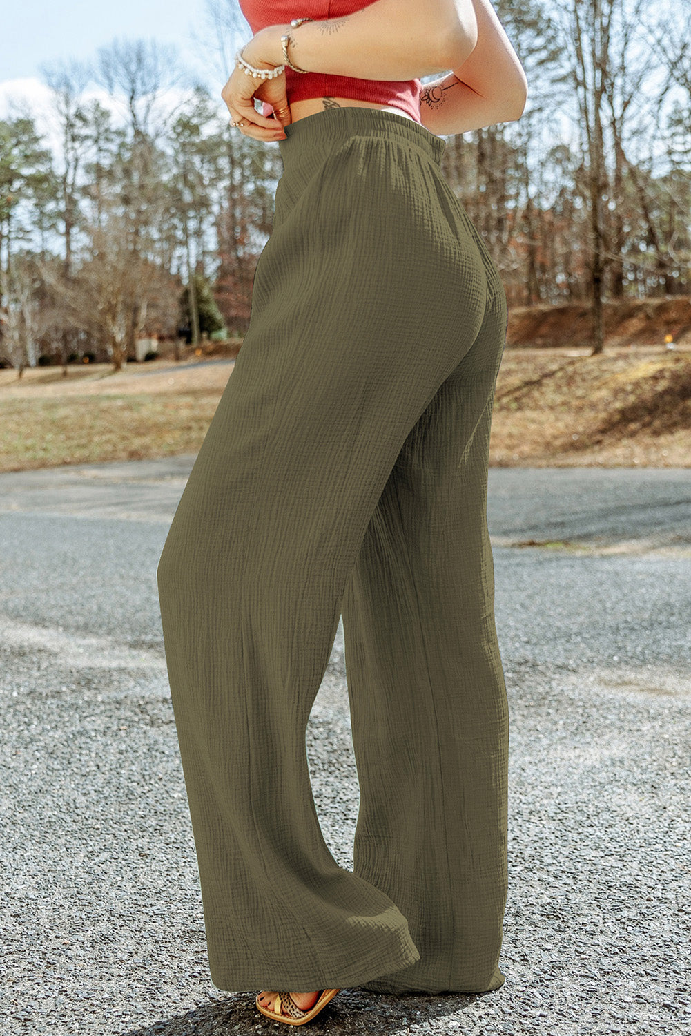 Texture Tied Wide Leg Pants