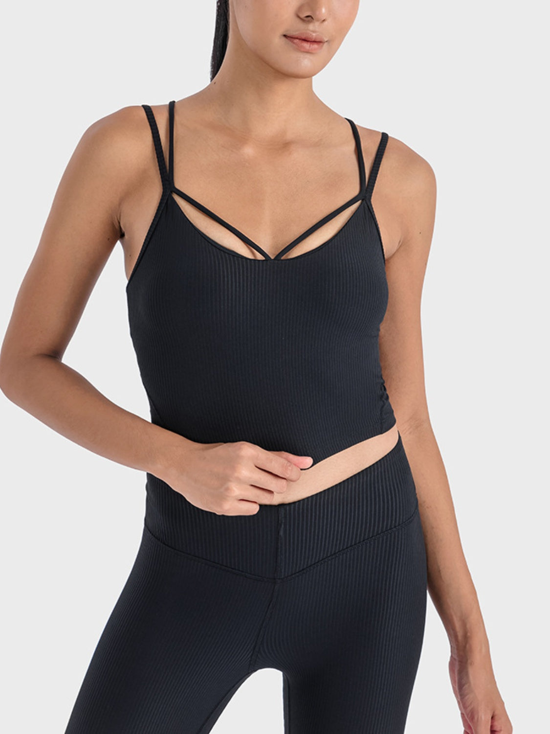 Buy black Millennia Double Strap Ribbed Sports Cami