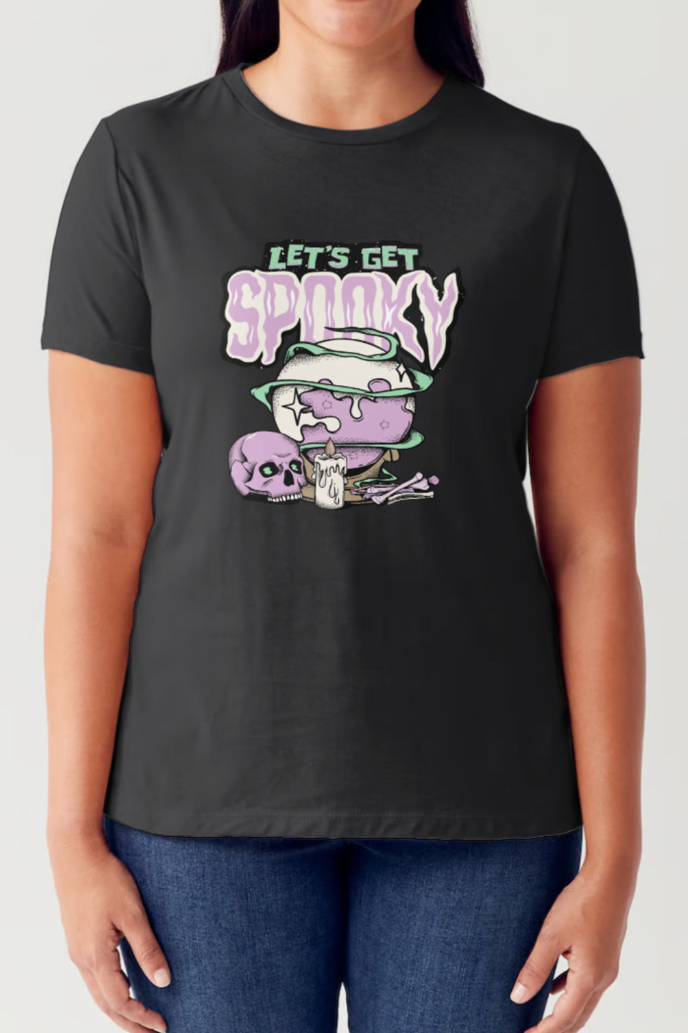 Buy black Simply Love Full Size LET&#39;S GET SPOOKY Short Sleeve Tubular T-Shirt