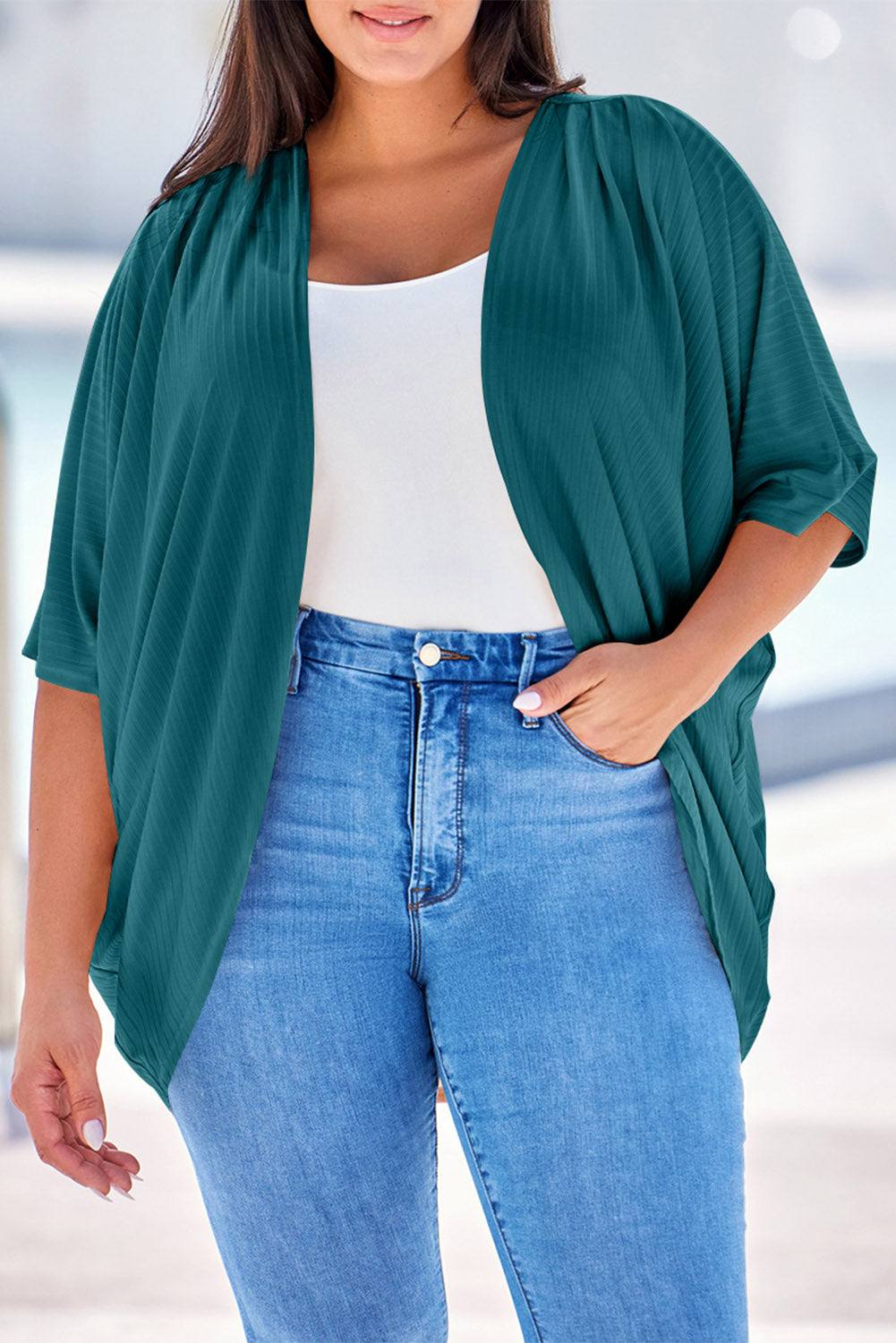 Buy dark-green Plus Size Ribbed Cocoon Cover Up