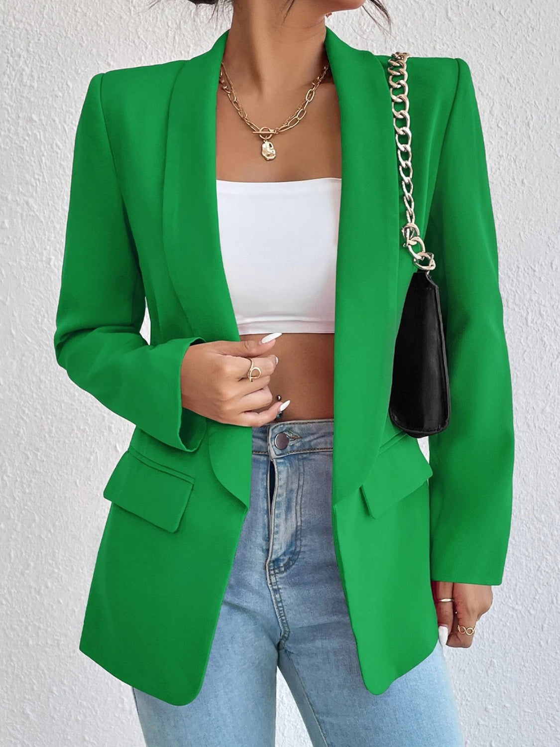 Buy green Shawl Collar Long Sleeve Blazer