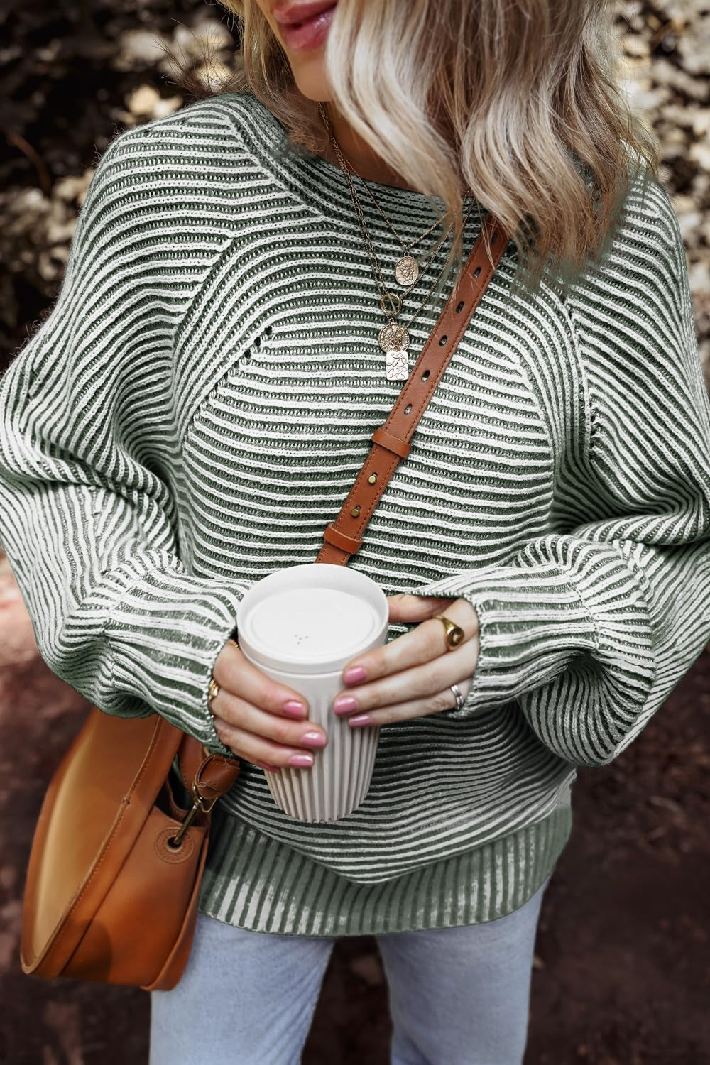 Buy air-force-blue Textured Striped Round Neck Long Sleeve Top