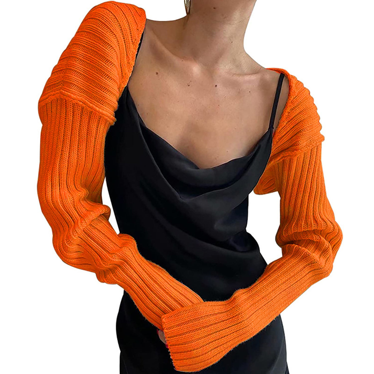 Buy orange Long Sleeve Knit Bolero