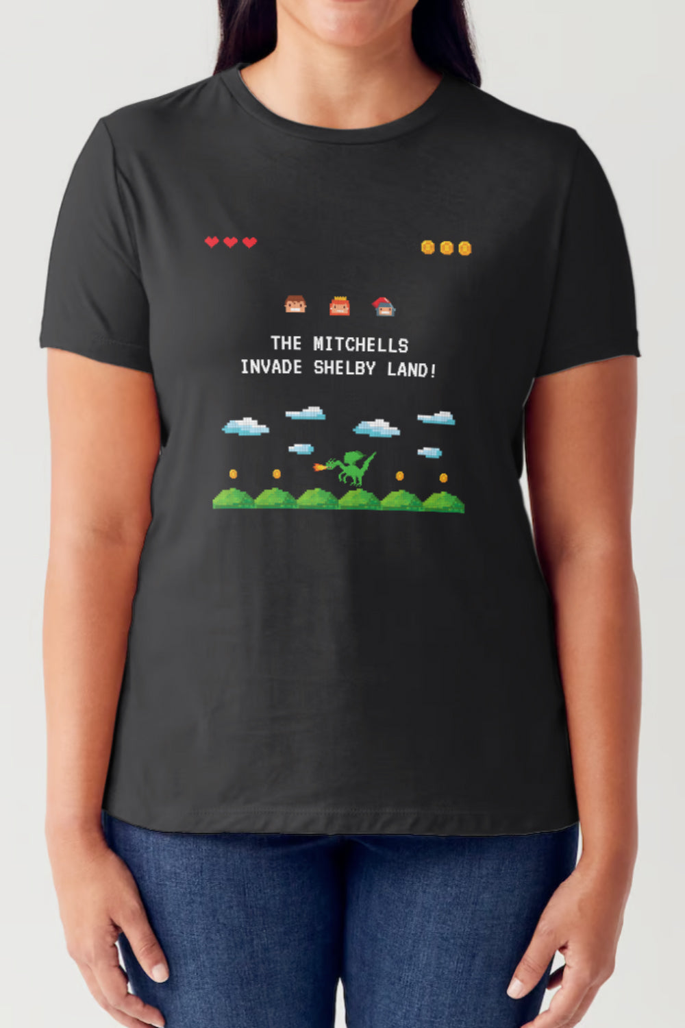 Buy black Simply Love Full Size Pixel Game Graphic Round Neck Short Sleeve T-Shirt