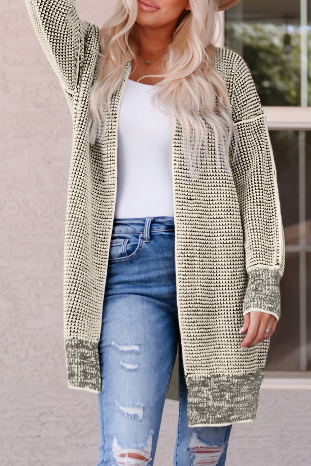 Buy sand Woven Right Heathered Open Front Longline Cardigan