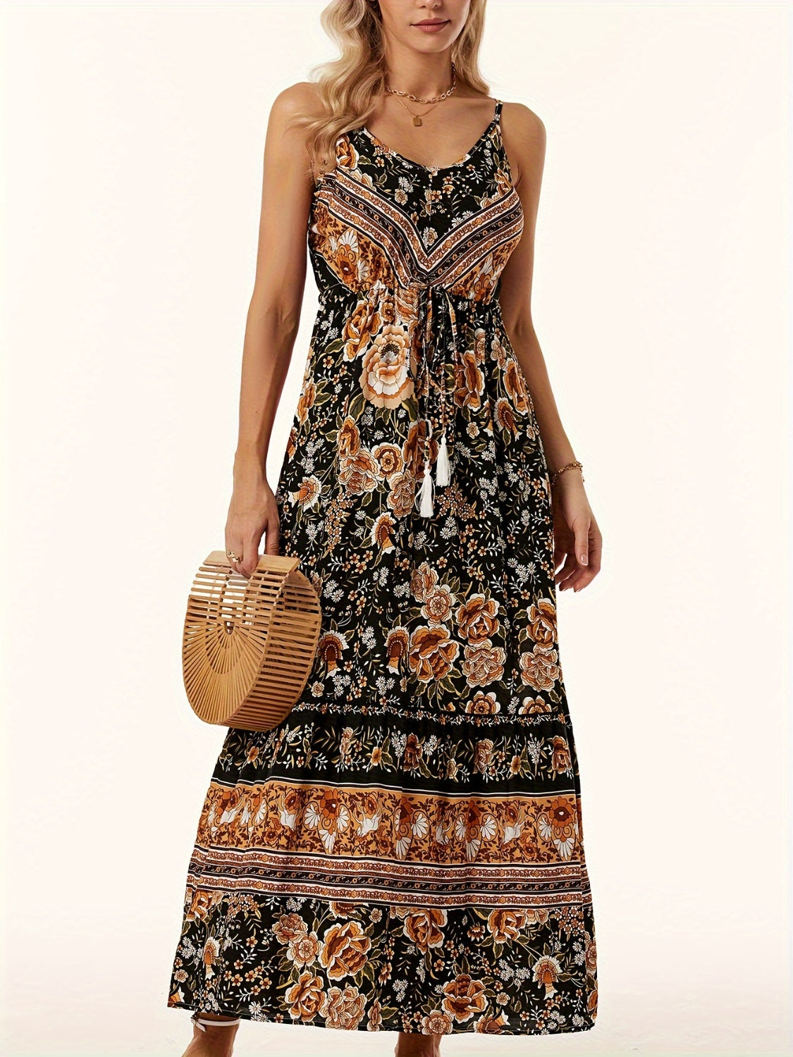 Buy black Printed Scoop Neck Midi Cami Dress