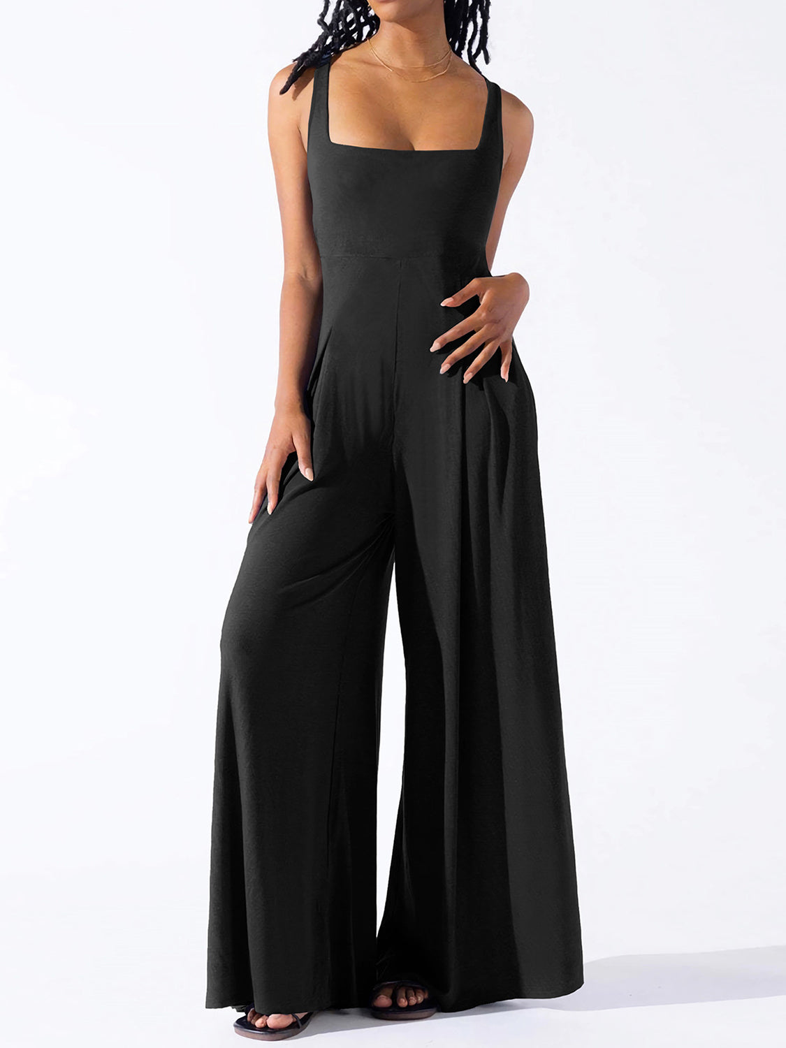 Buy black Square Neck Wide Strap Jumpsuit