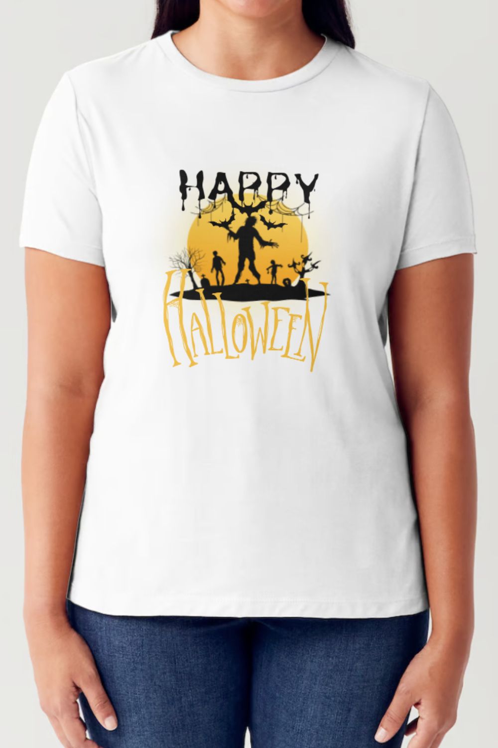 Buy white Simply Love Full Size HAPPY HALLOWEEN Short Sleeve Tubular T-Shirt