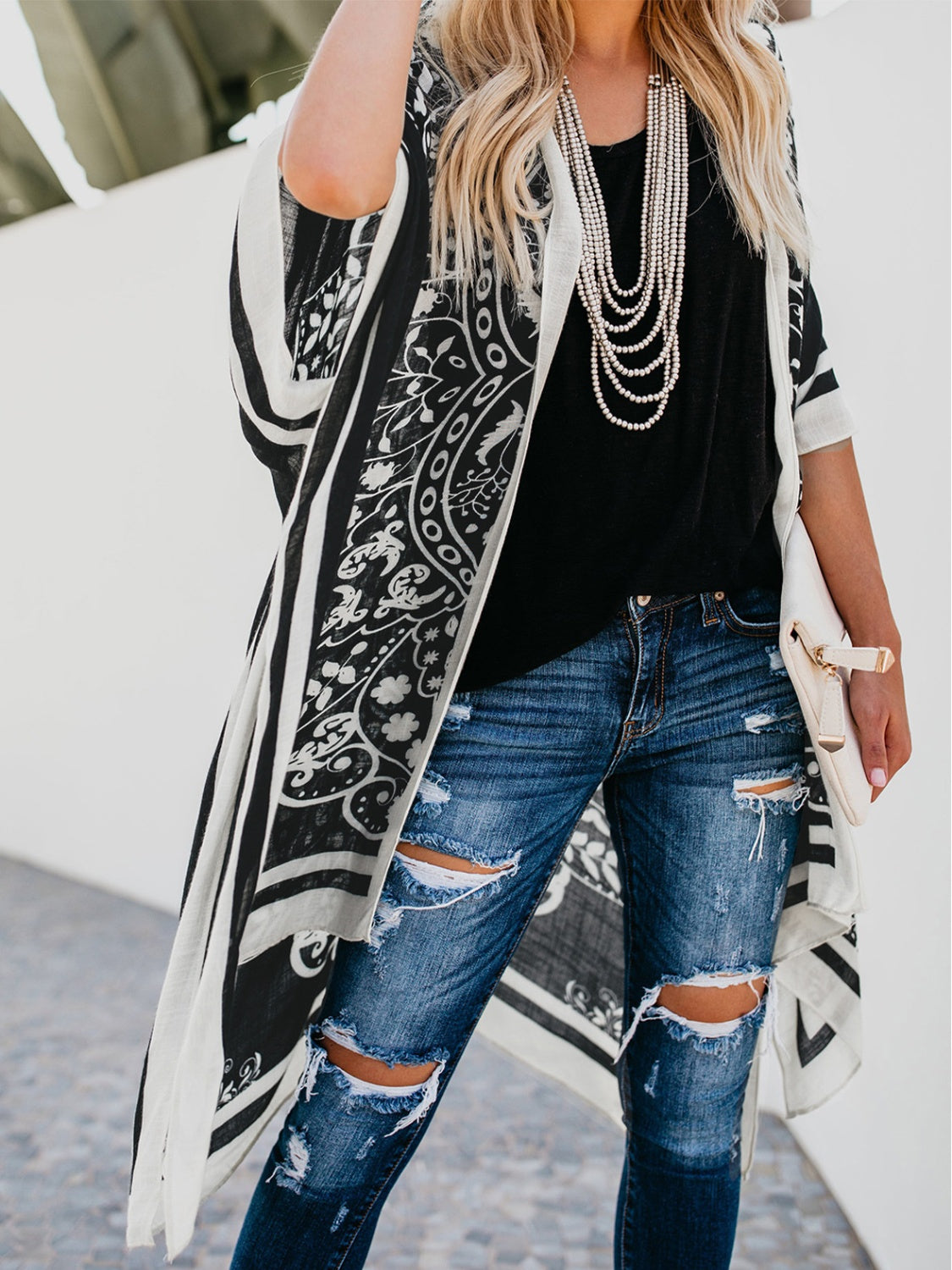 Buy black Printed Open Front Cover-Up