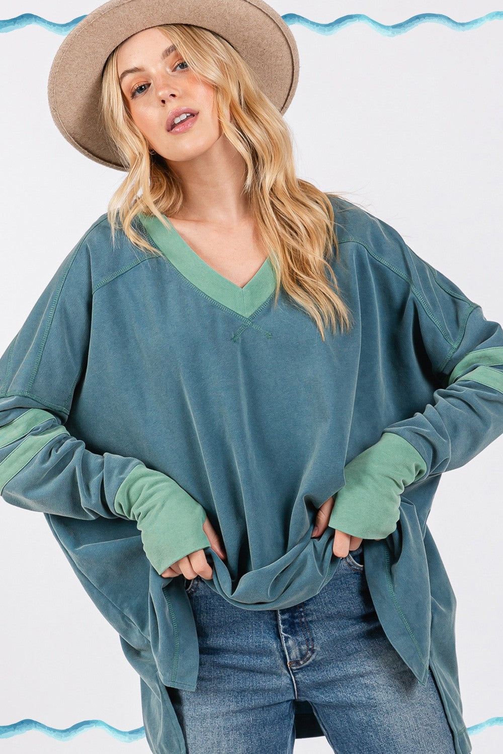 SAGE + FIG Mineral Wash Side Slit Contrast Top