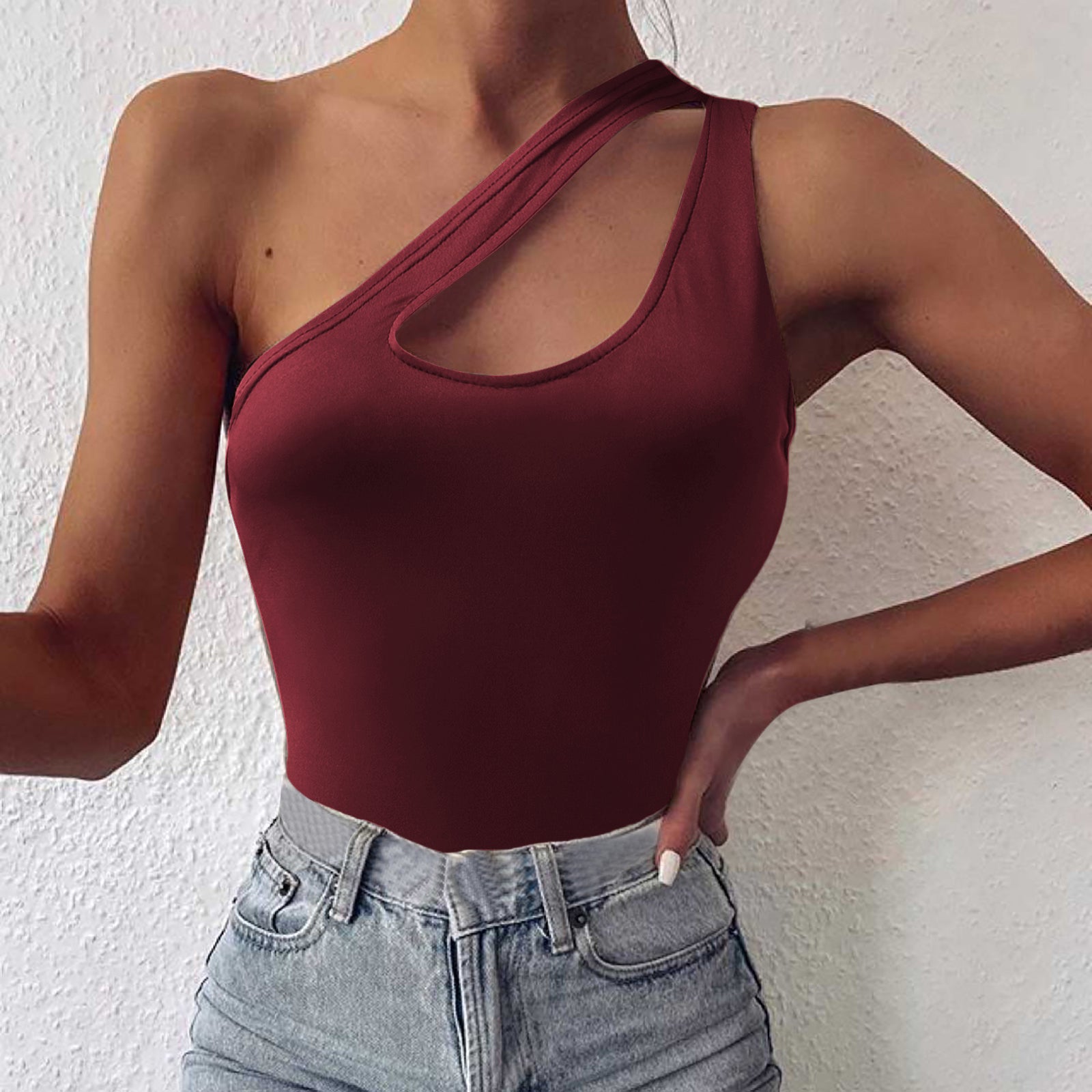 Buy wine One Shoulder Cutout Cami