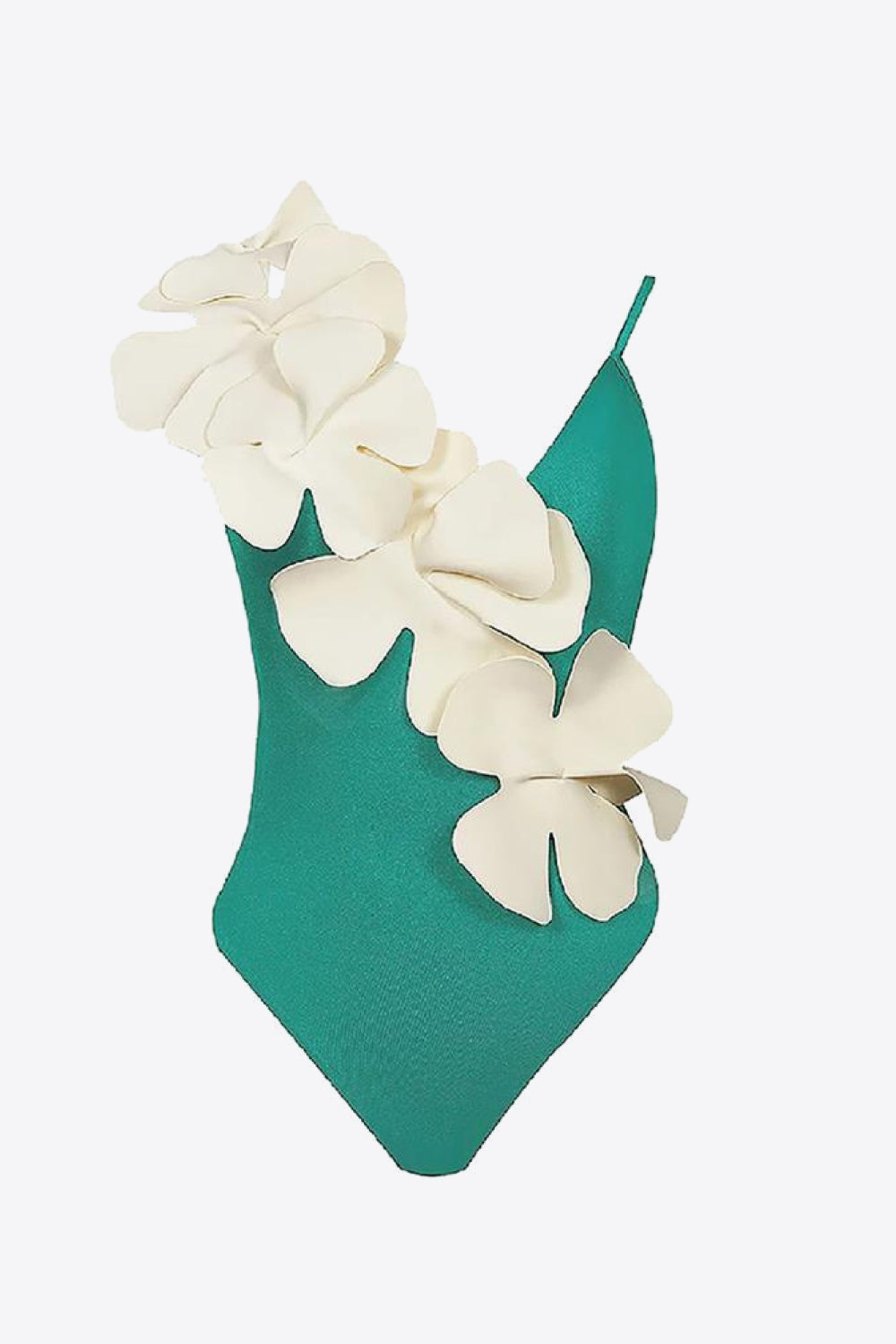 Buy teal Flower Contrast One-Piece Swimsuit