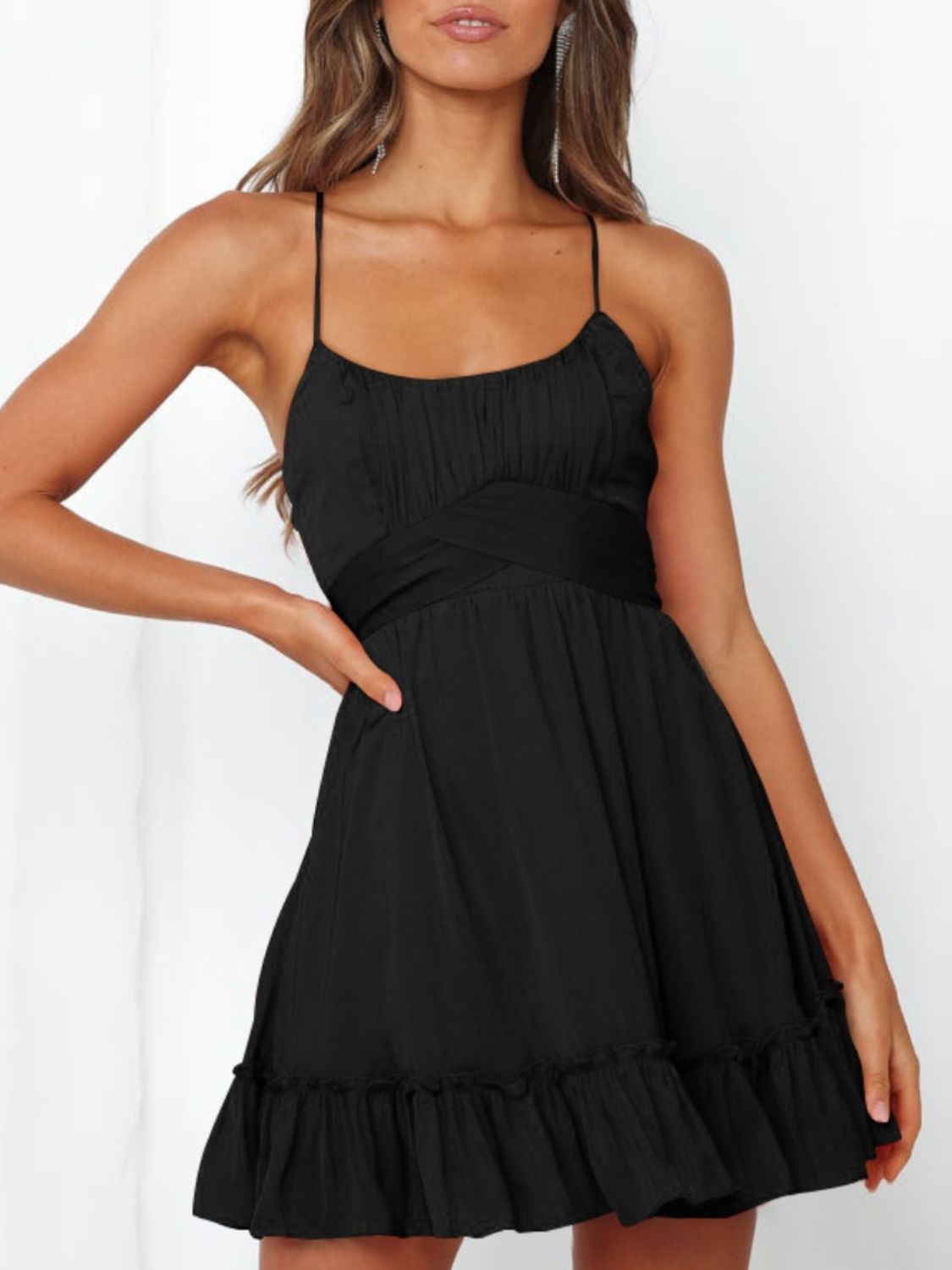 Buy black Tied Crisscross Scoop Neck Cami Dress