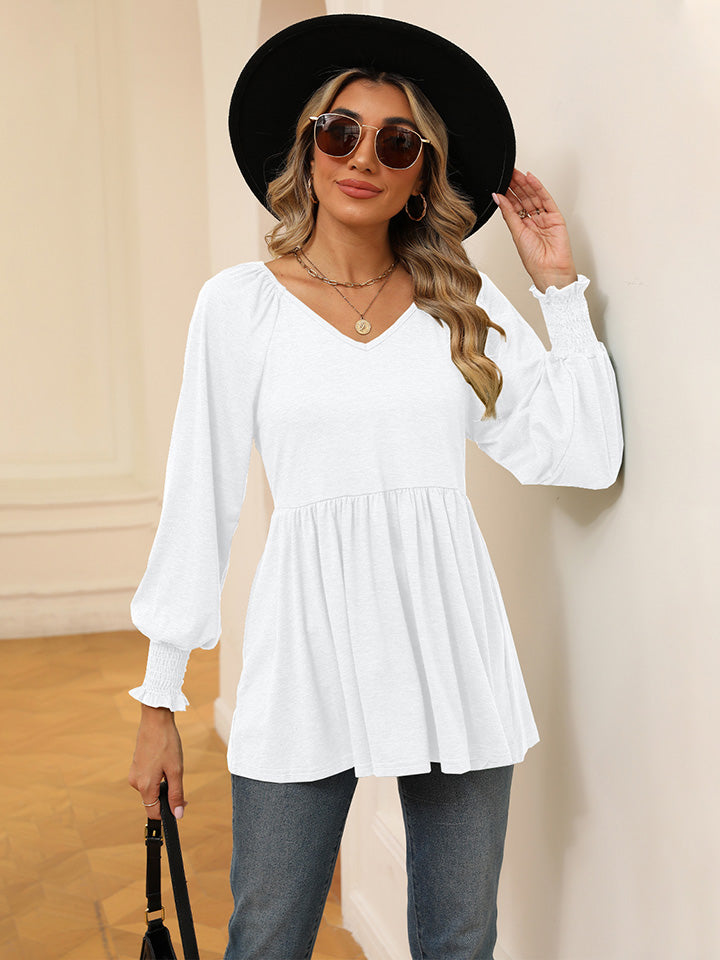 Buy white V-Neck Lantern Sleeve Blouse