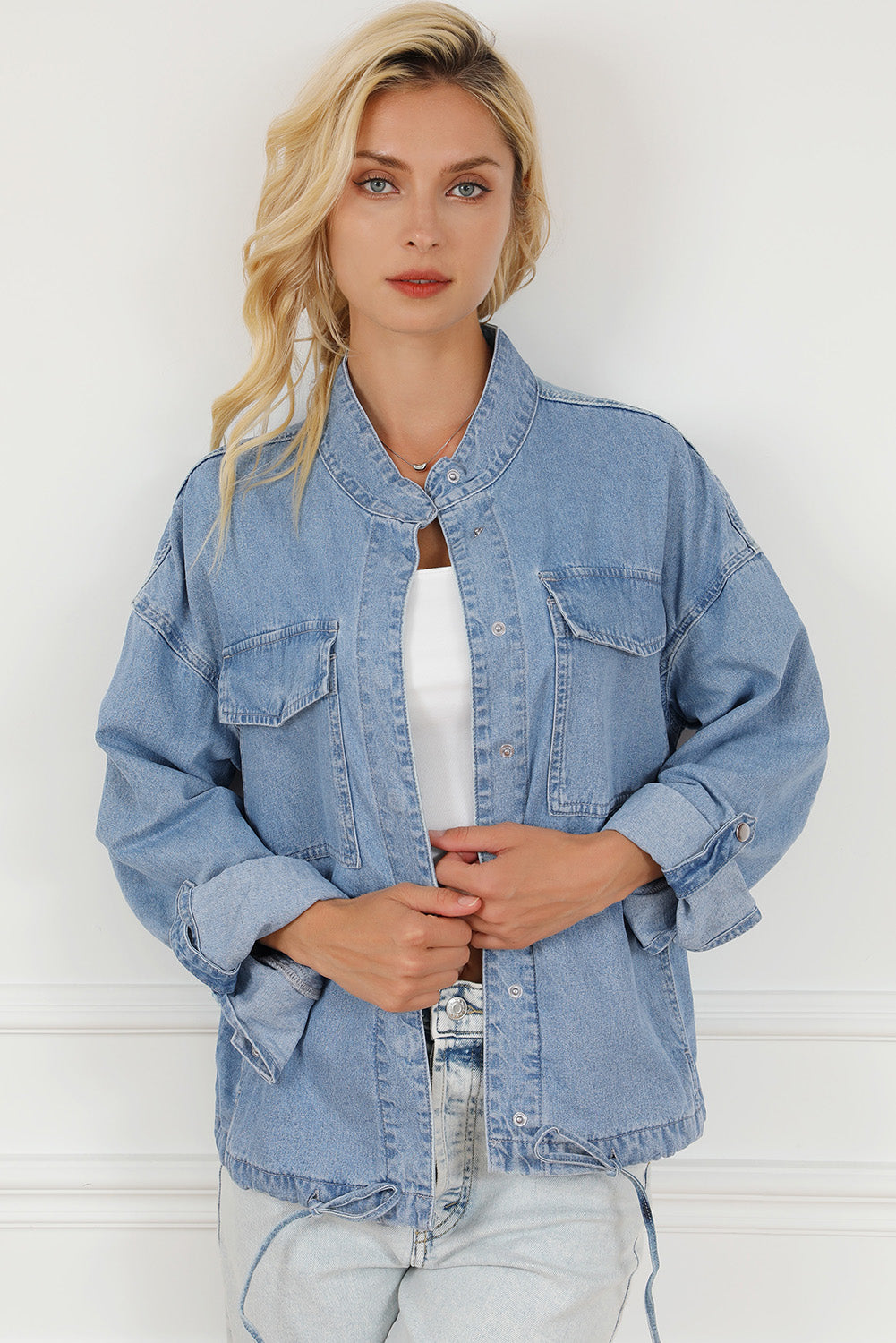 Snap Down Long Sleeve Denim Top