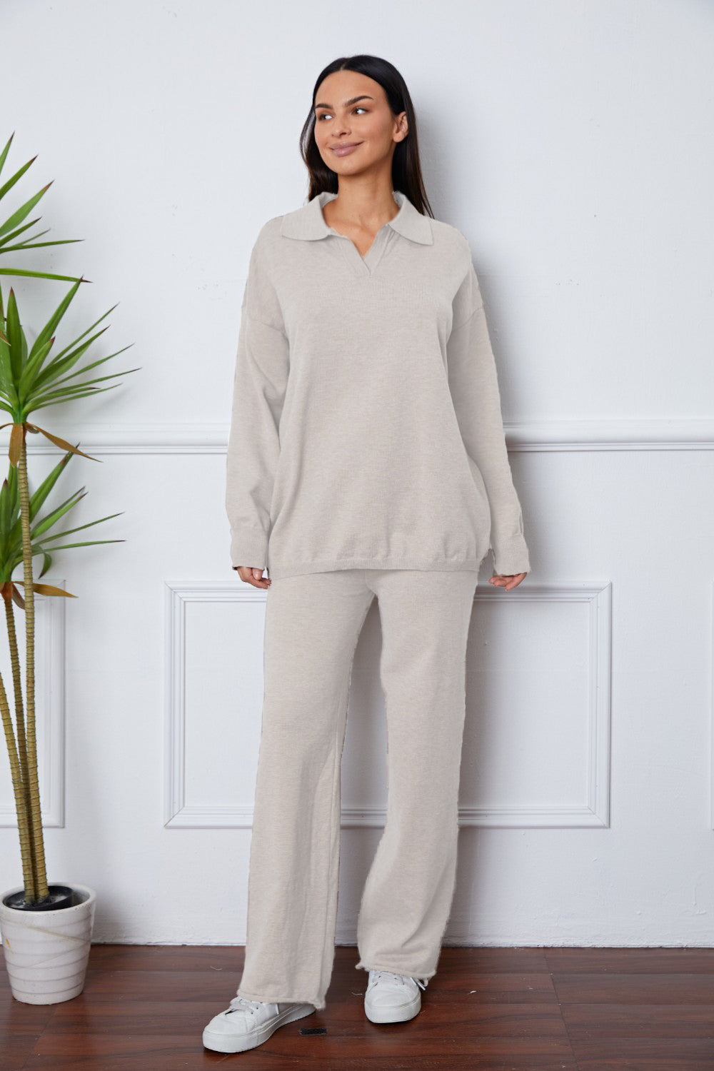 Buy ivory Dropped Shoulder Sweater and Long Pants Set