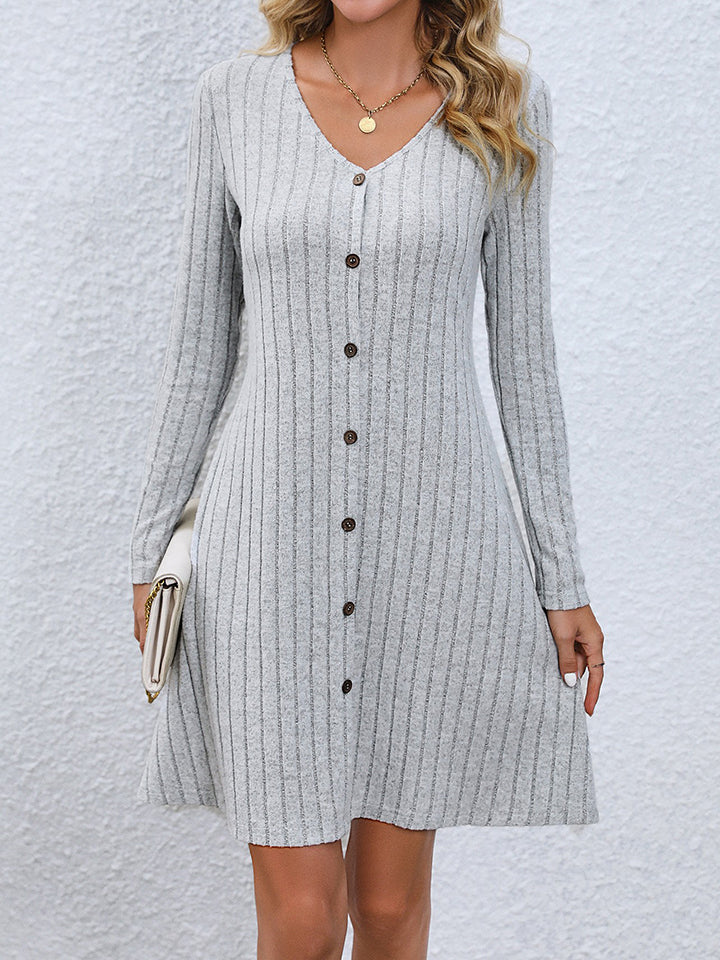 Buy cloudy-blue V-Neck Long Sleeve Mini Dress