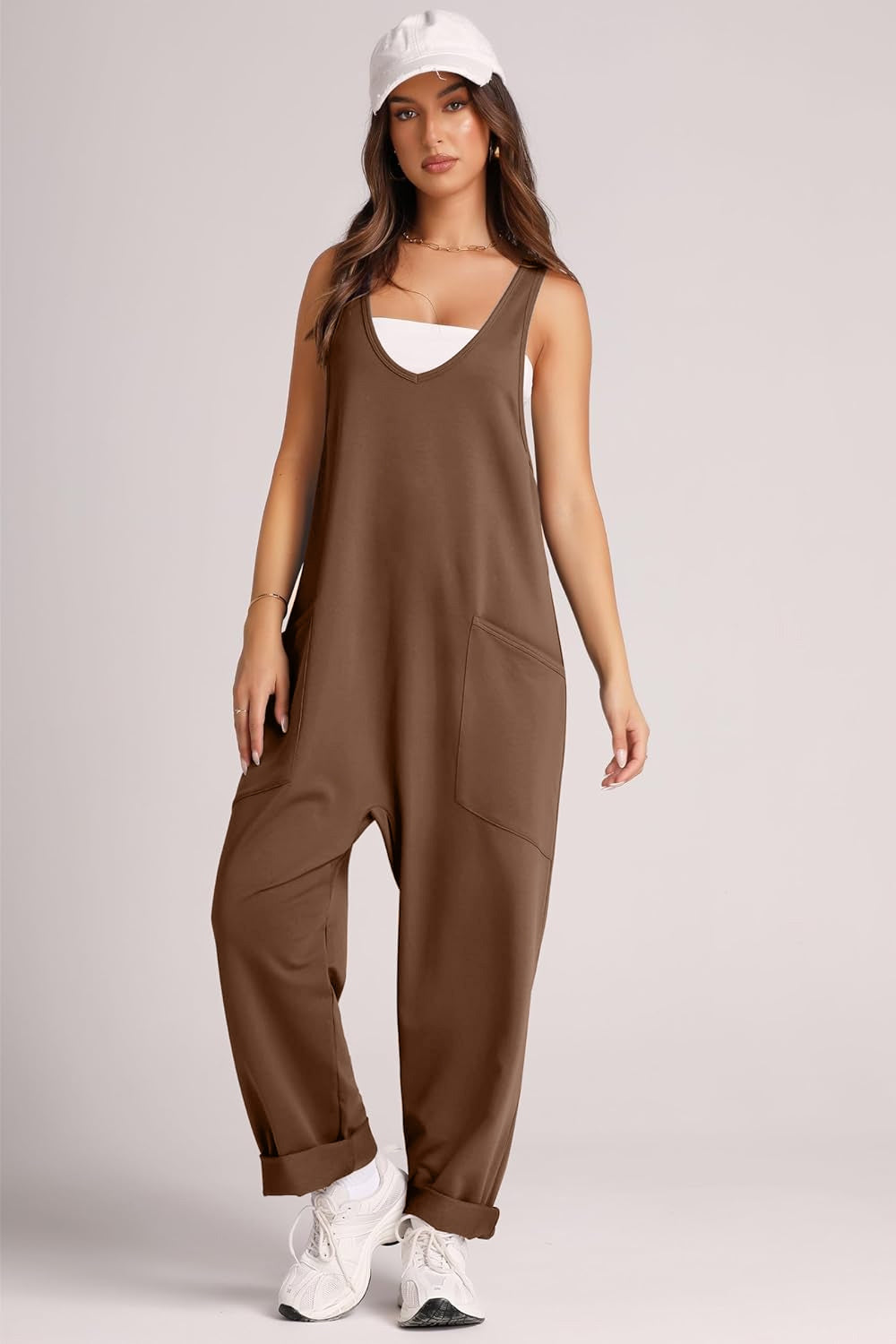 Buy chocolate Lovelet Wide Strap Jumpsuit with Pockets