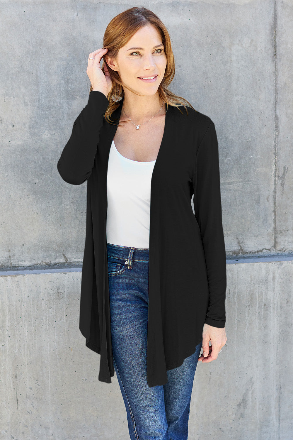 Buy black Basic Bae Full Size Open Front Long Sleeve Cardigan