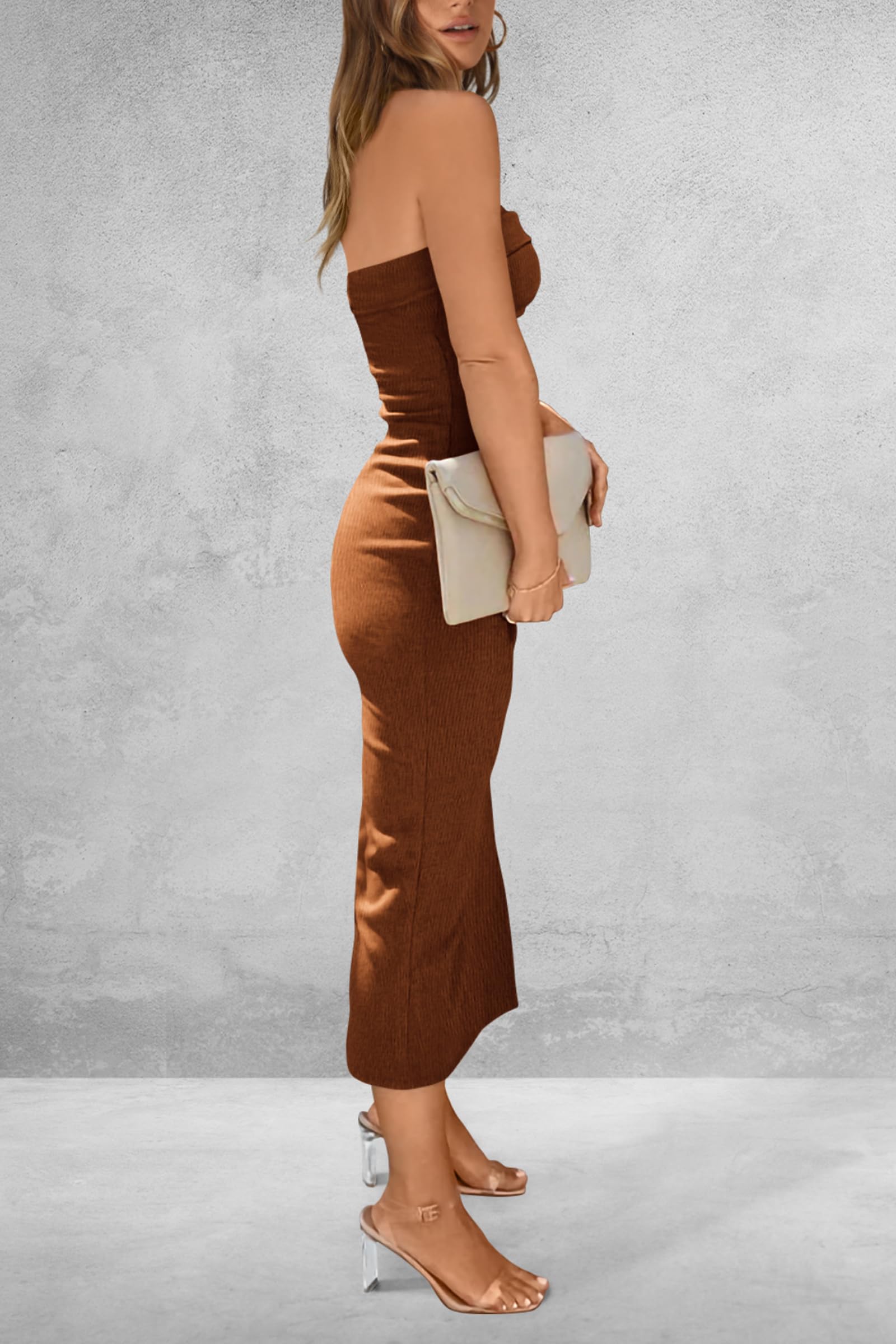 Buy brown Slit Tube Midi Dress