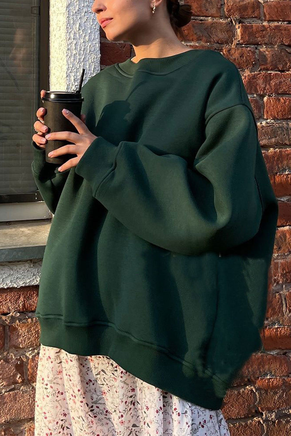 Buy green Oversize Round Neck Dropped Shoulder Sweatshirt