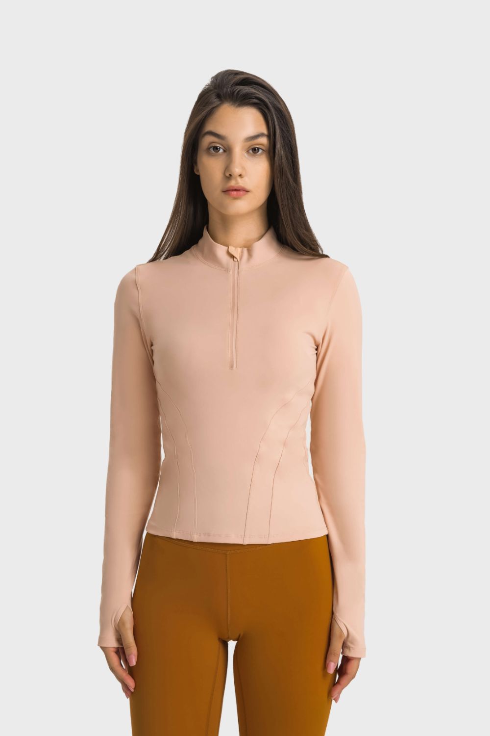 Buy nude Millennia Half Zip Thumbhole Sleeve Sports Top