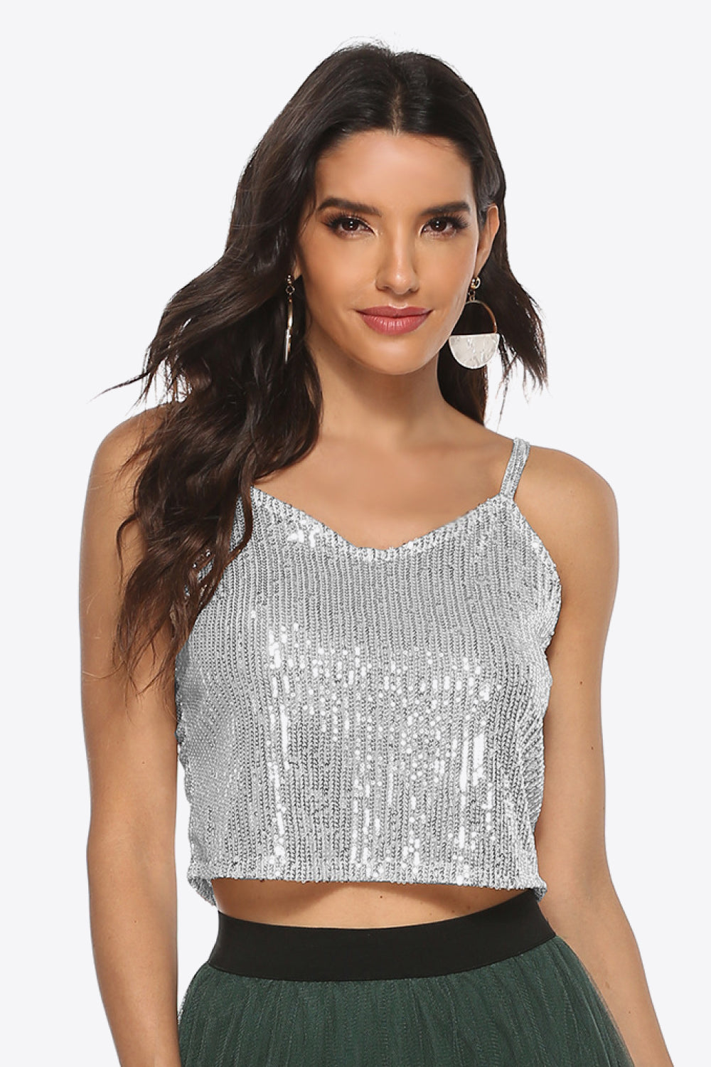 Buy silver Sequin Cropped Cami