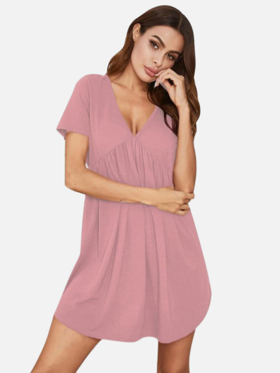 Buy dusty-pink V-Neck Short Sleeve Lounge Dress