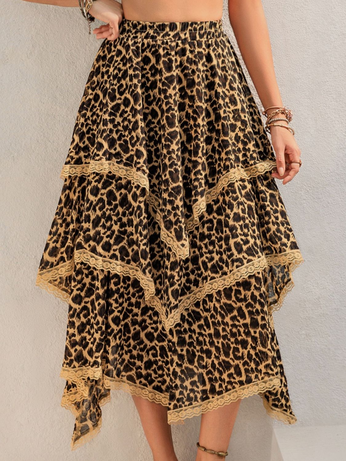 Lace Detail Layered Printed Skirt