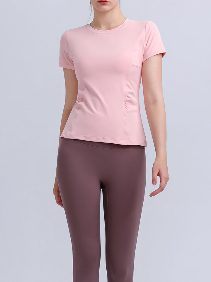 Buy dusty-pink Round Neck Short Sleeve Active Top