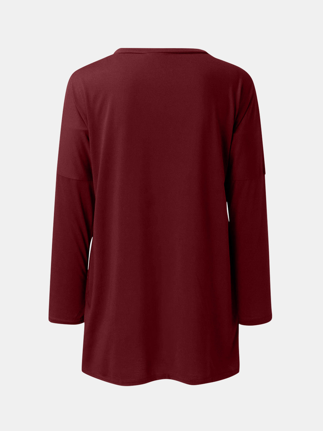 Buy burgundy Full Size Round Neck Long Sleeve T-Shirt