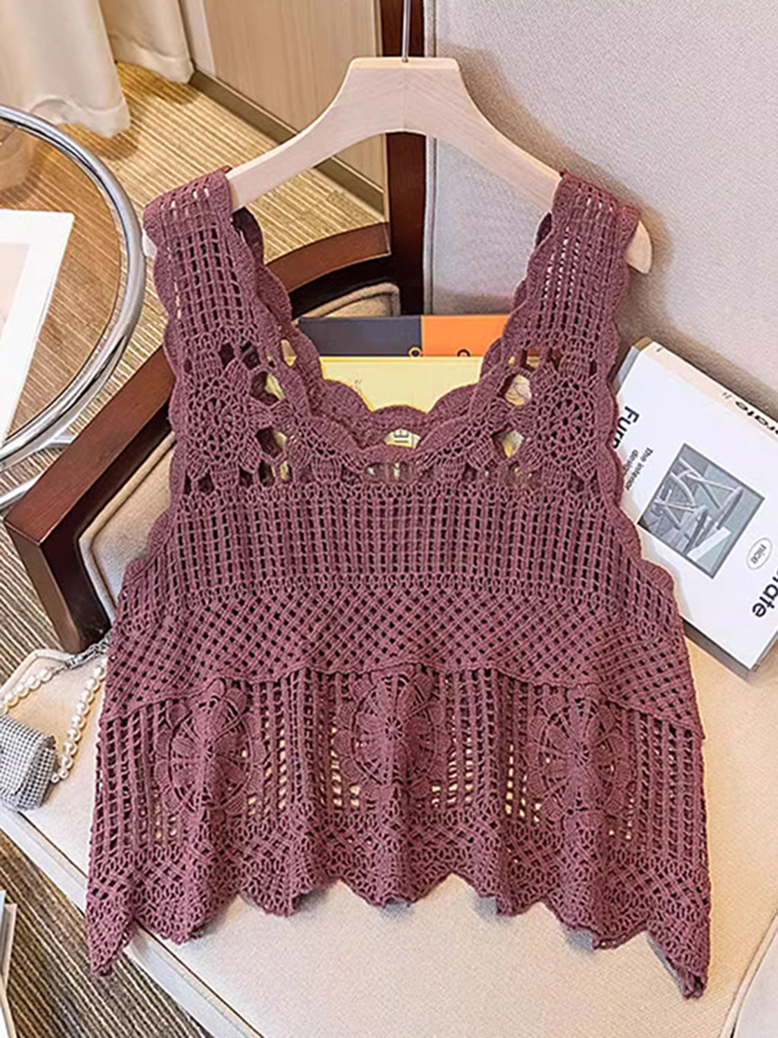 Buy deep-purple Openwork Scoop Neck Tank