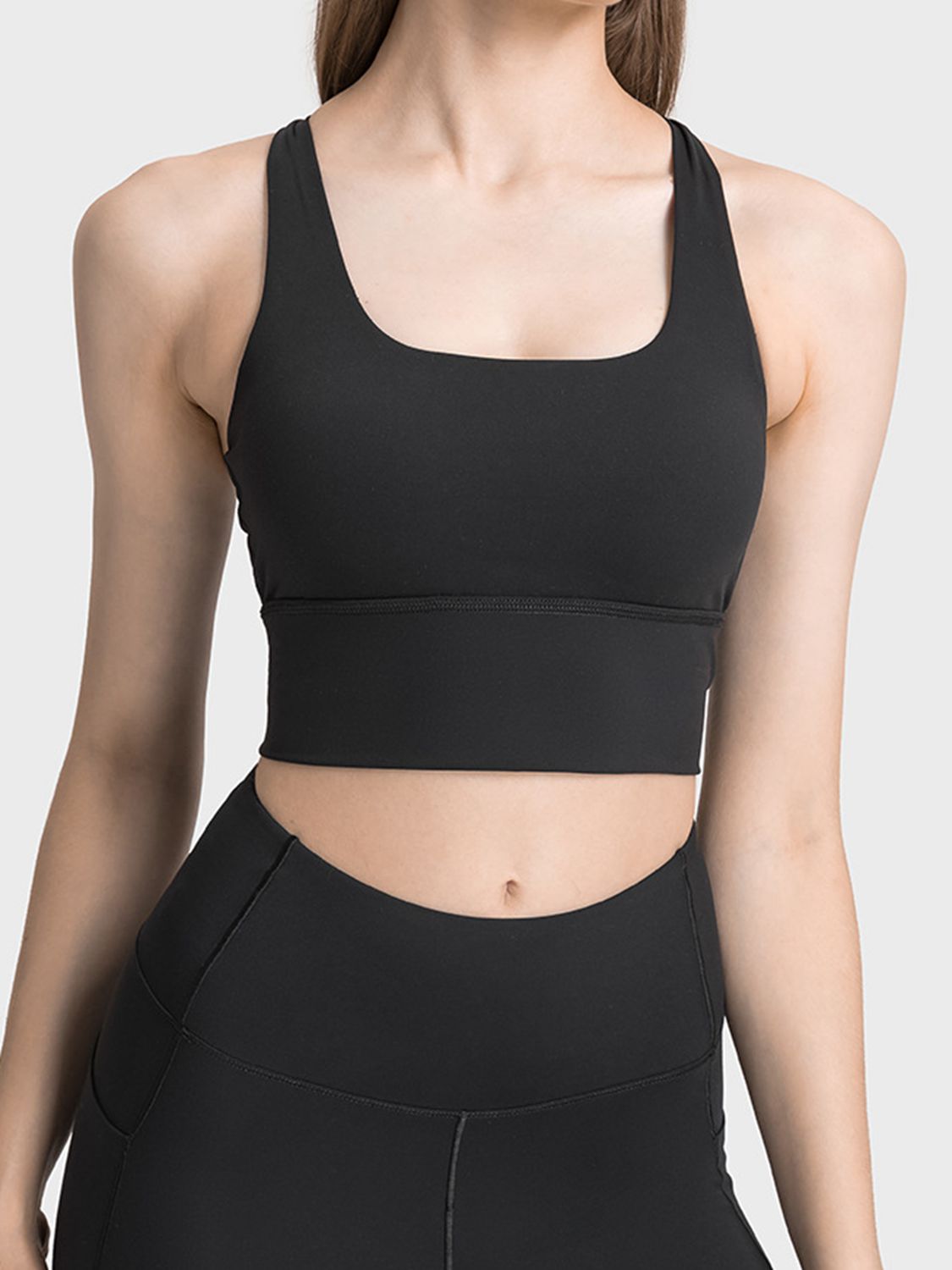 Buy black Millennia Scoop Neck Crisscross Straps Sports Bra