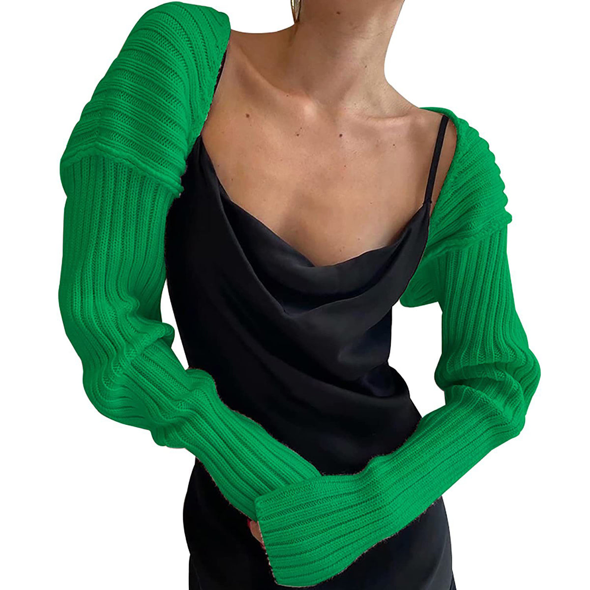 Buy mid-green Long Sleeve Knit Bolero