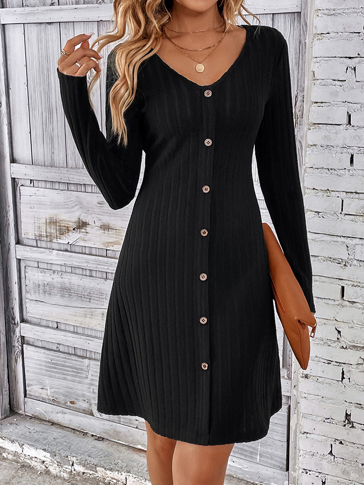 Buy black V-Neck Long Sleeve Mini Dress