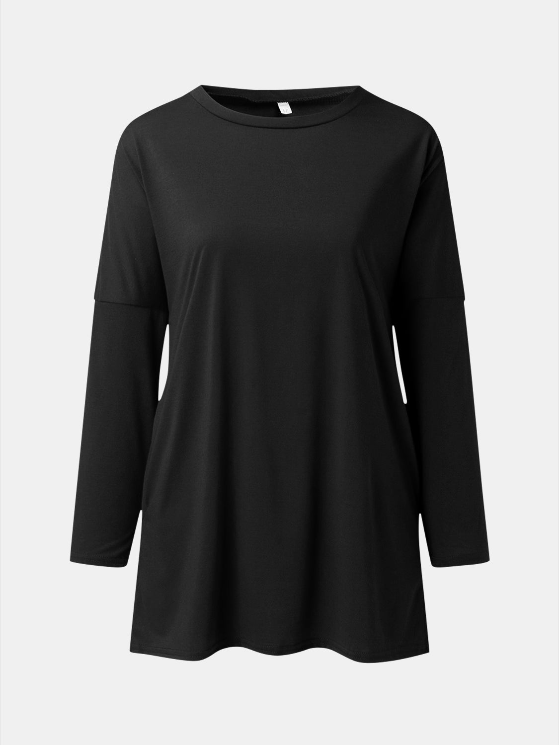 Buy black Full Size Round Neck Long Sleeve T-Shirt