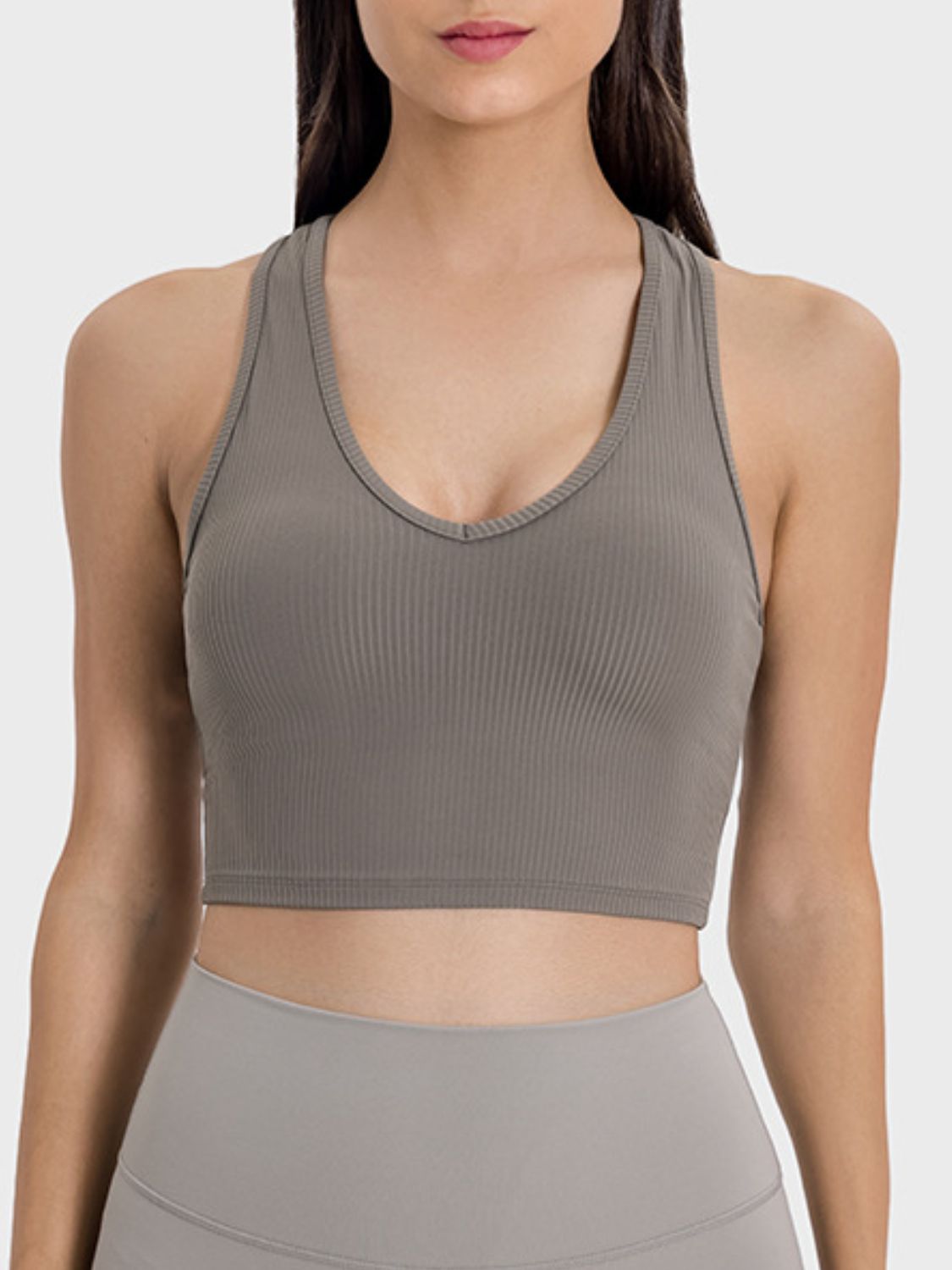 Buy mocha Millennia Scoop Neck Wide Strap Active Tank