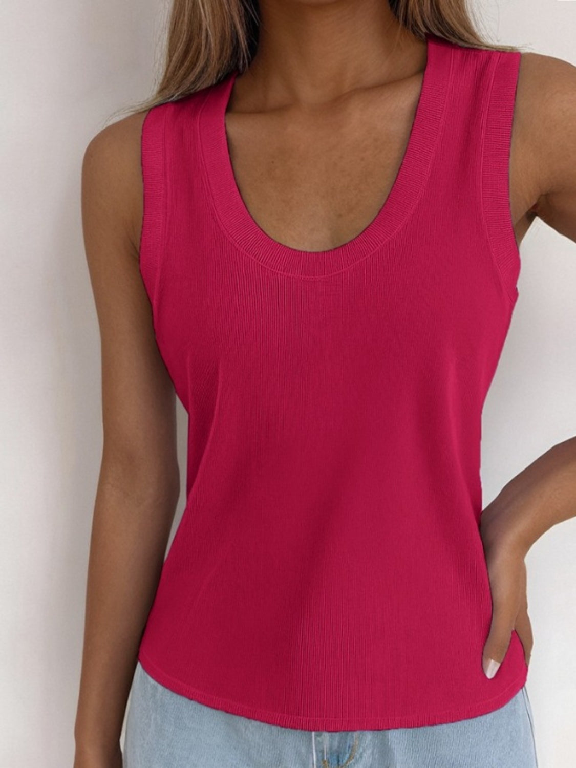 Buy scarlet Solid Scoop Neck Tank