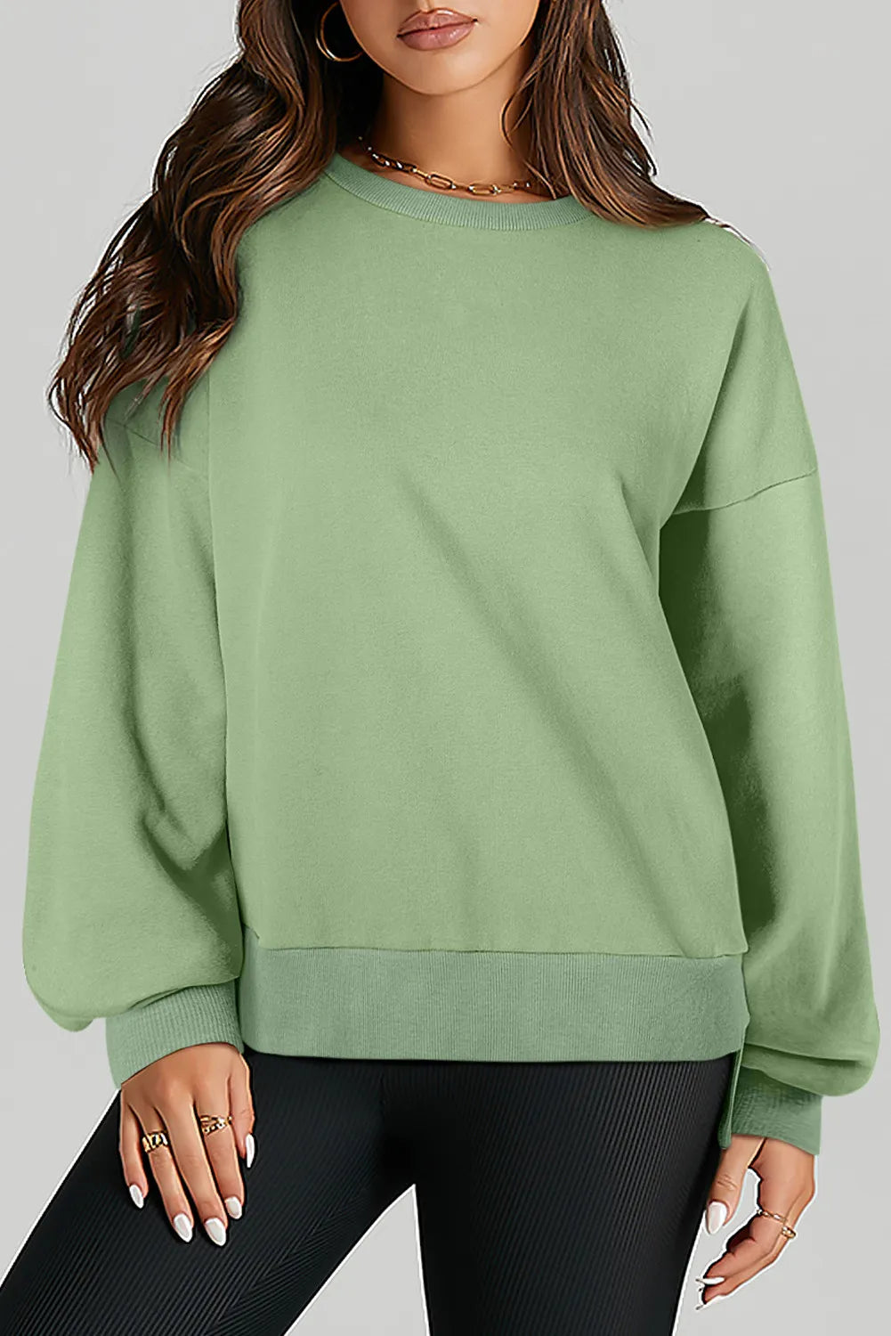 Buy sage High-Low Round Neck Long Sleeve Sweatshirt