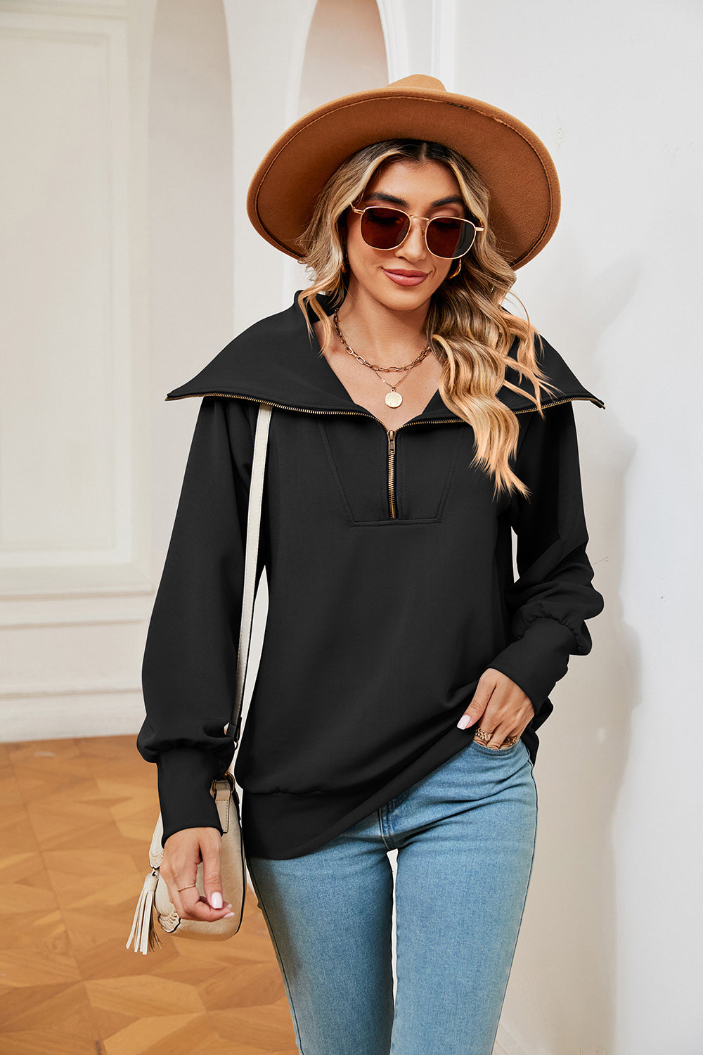 Buy black Half-Zip Collared Sweatshirt