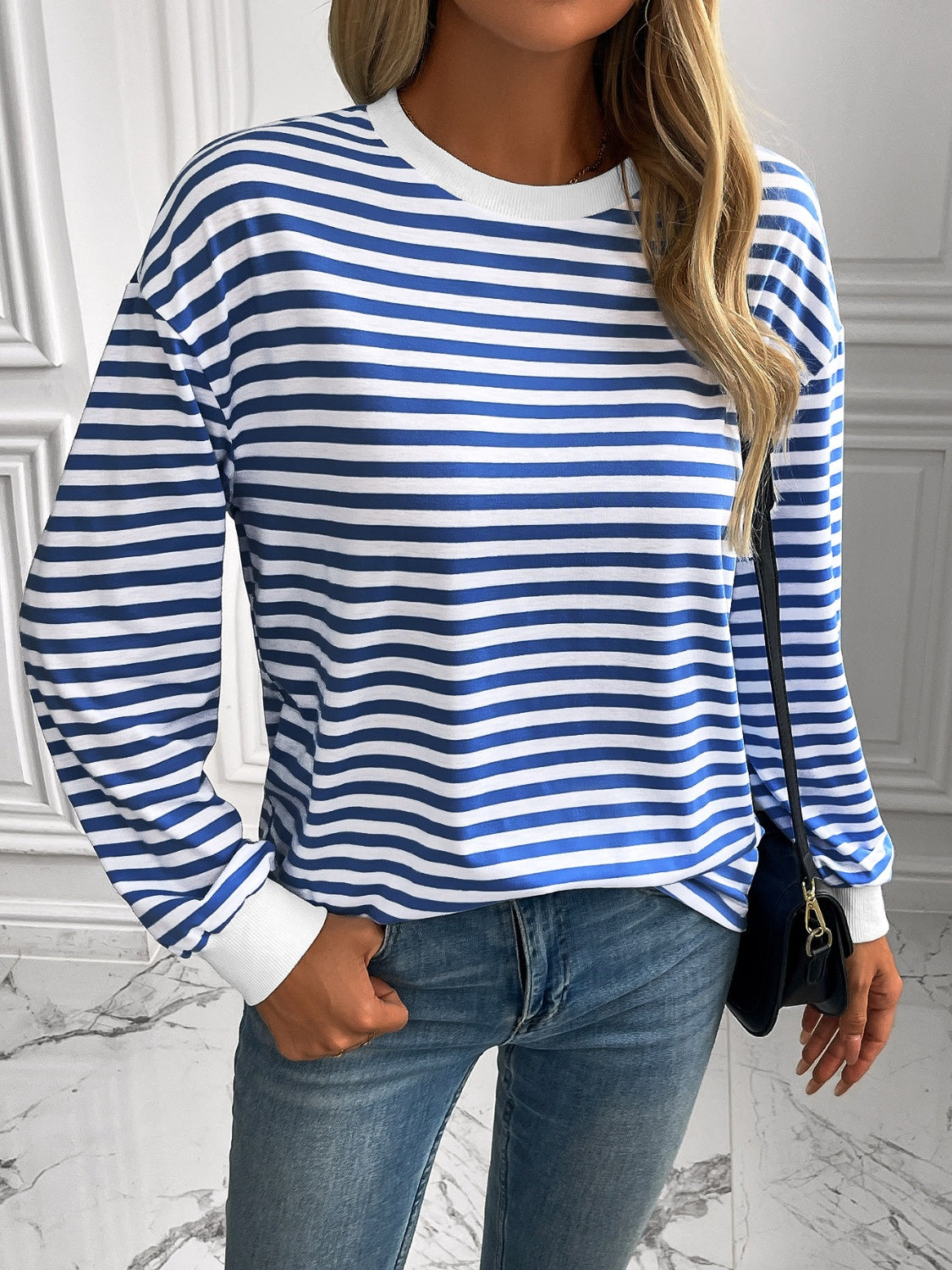 Buy royal-blue Ivy Lane Striped Round Neck Long Sleeve Sweatshirt