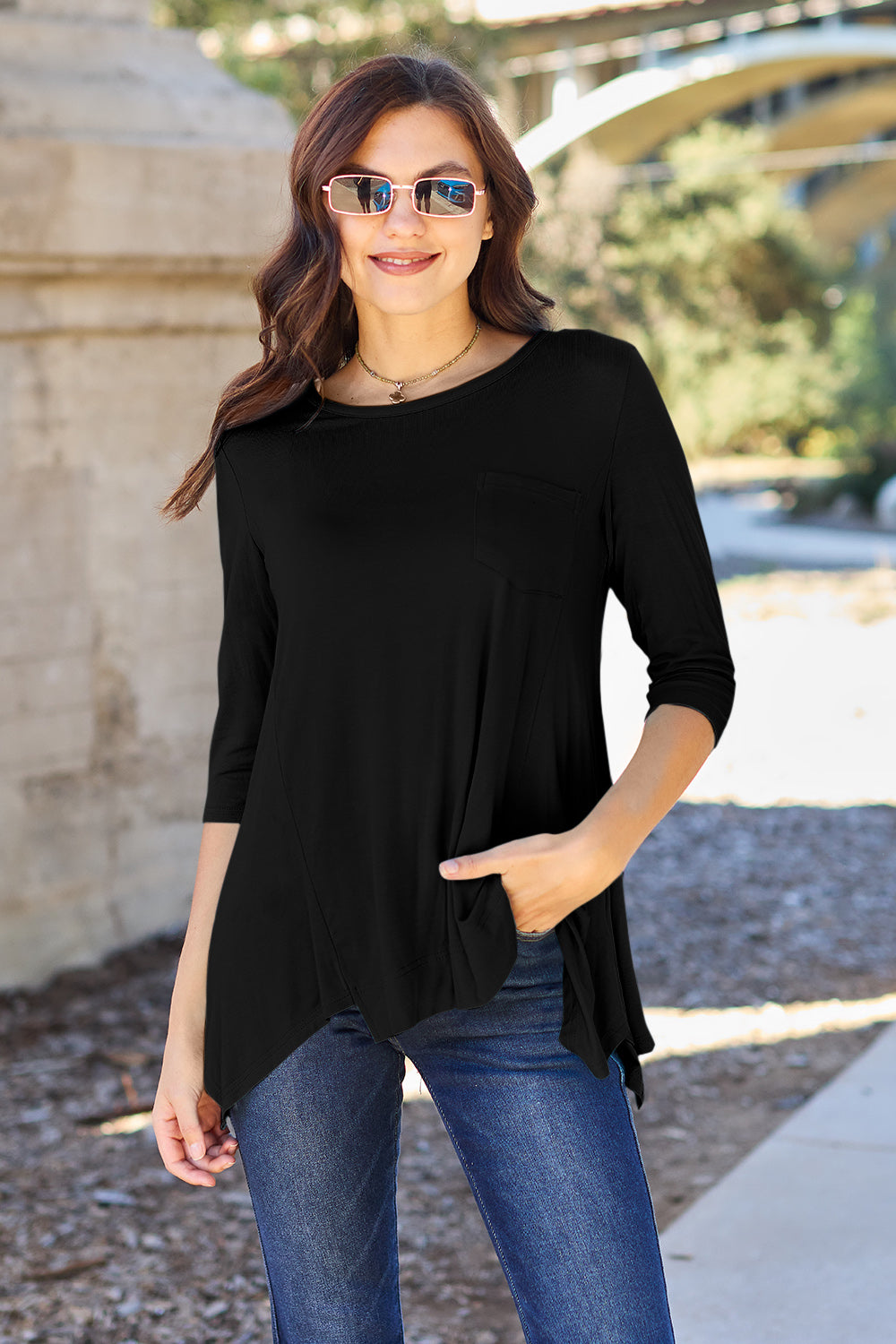 Buy black Basic Bae Full Size Round Neck Pocketed T-Shirt