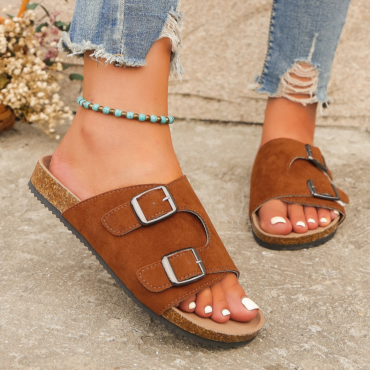 Buy caramel Metal Buckle Open Toe Sandals