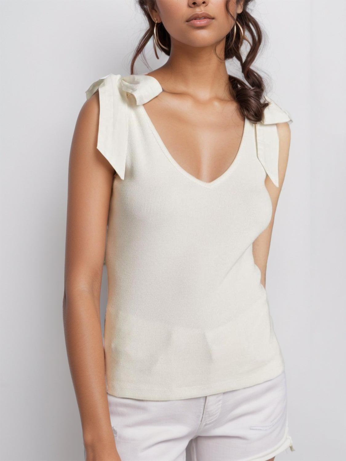 Buy white V-Neck Tie Shoulder Tank