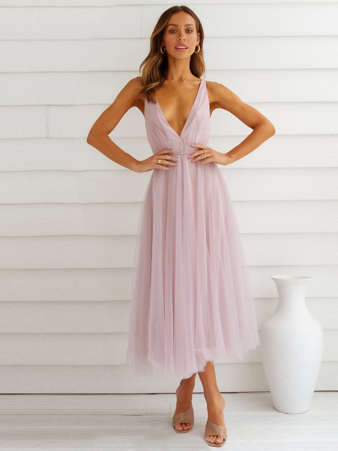 Buy blush-pink Backless Crisscross Sleeveless Midi Dress