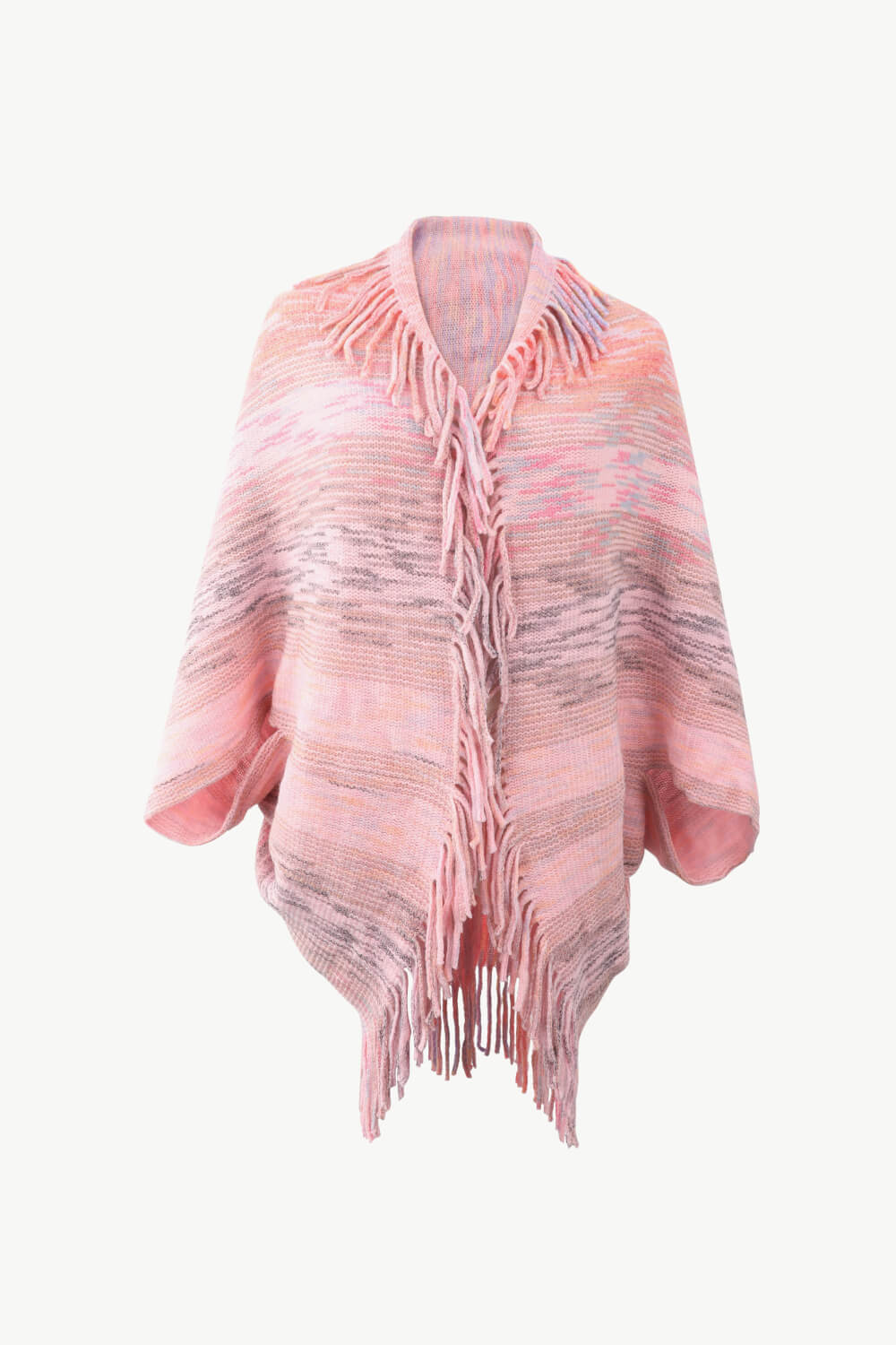 Buy blush-pink Multicolored Fringe Trim Poncho