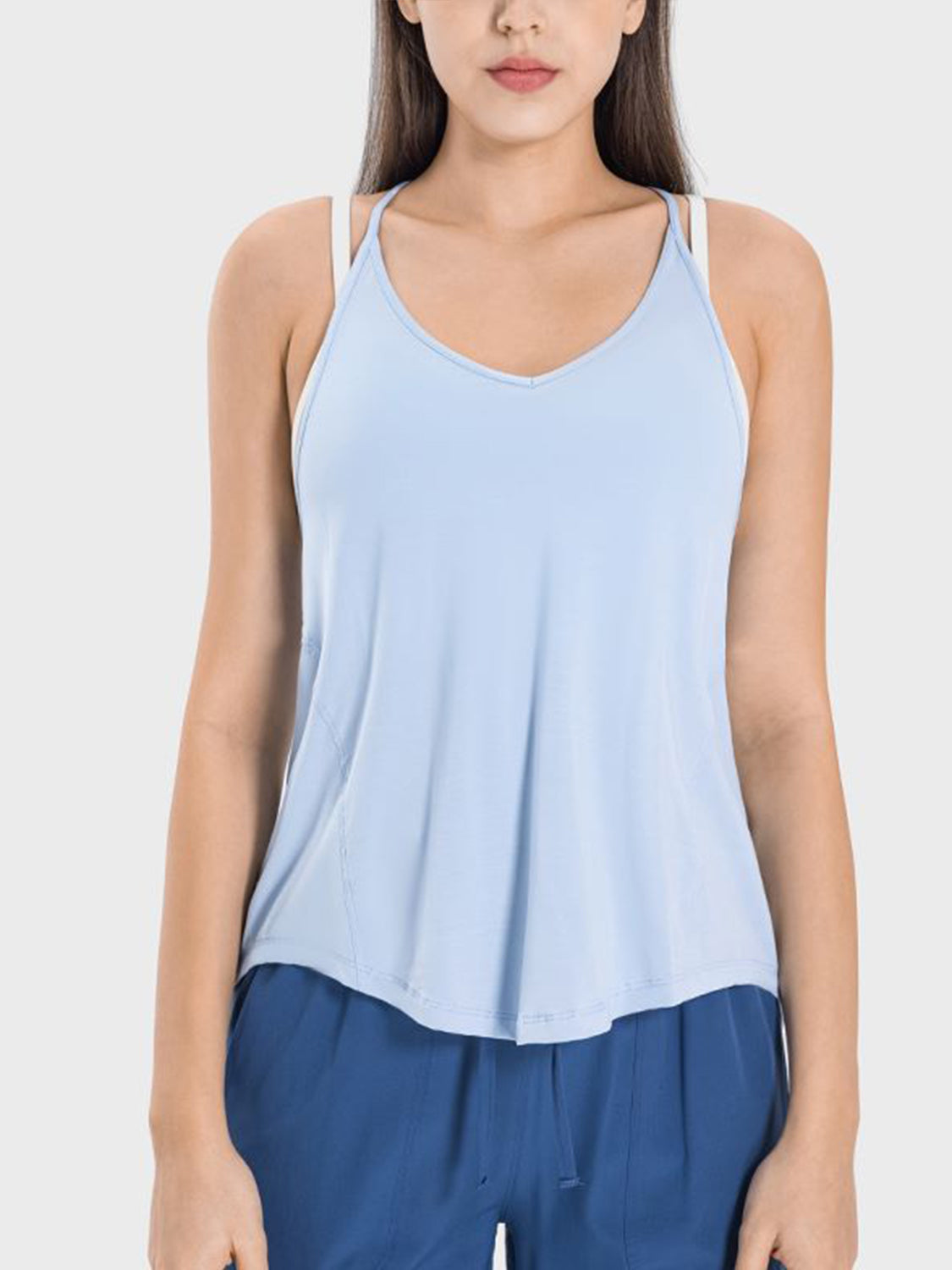 Buy light-blue Millennia Slit Spaghetti Strap Scoop Neck Active Cami