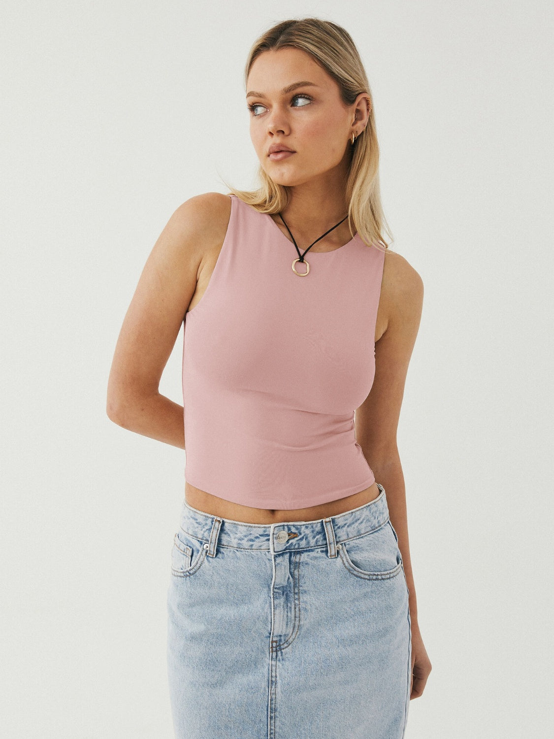 Buy dusty-pink Round Neck Cropped Tank