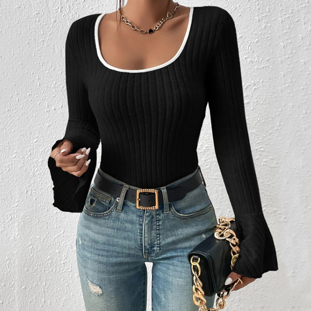 Buy black Scoop Neck Long Sleeve T-Shirt