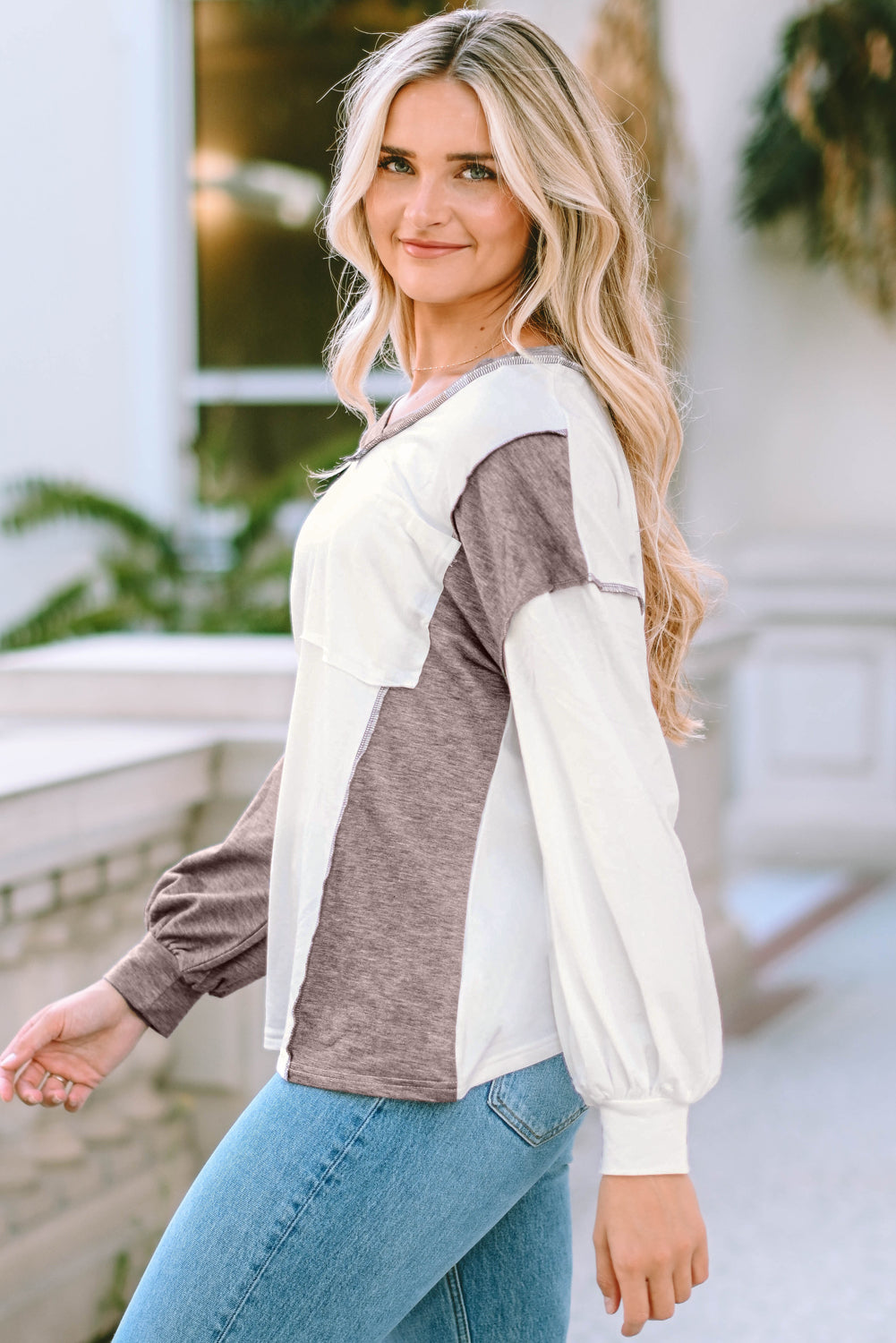 Color Block Exposed Seam Blouse